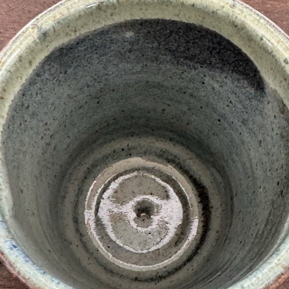 Studio Art Pottery Mug Green Brown Raised Abstract Swirl Striped Handle Signed - Picture 9 of 14